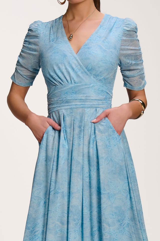 Jolie Moi Jolie Moi Women's Printed Mesh Dip Hem Maxi Dress in Light Blue - 3