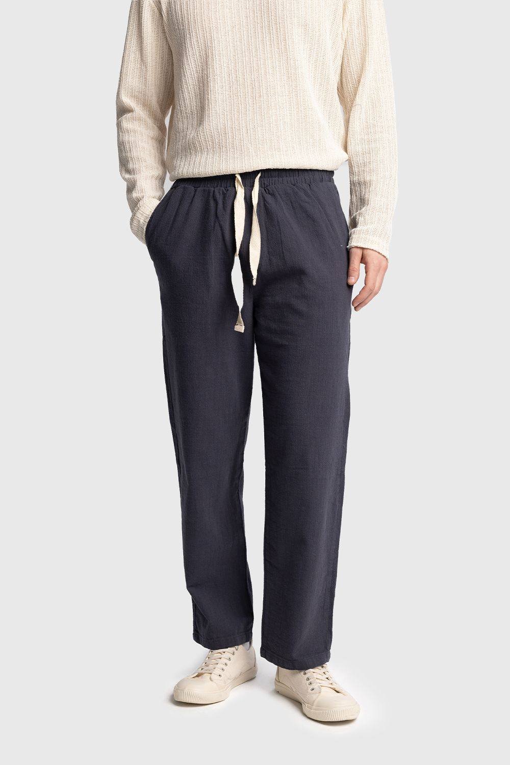 Giesto Giesto Men's Straight Leg Pants with Drawstring Waist in Navy - 2