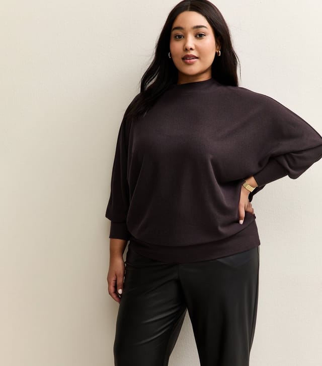New Look Women's Plus Size Dark Purple High Neck Batwing Jumper Curves New Look - 2