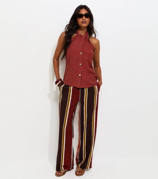 New Look Women's Rust Button Front Halter Neck Top New Look - 3