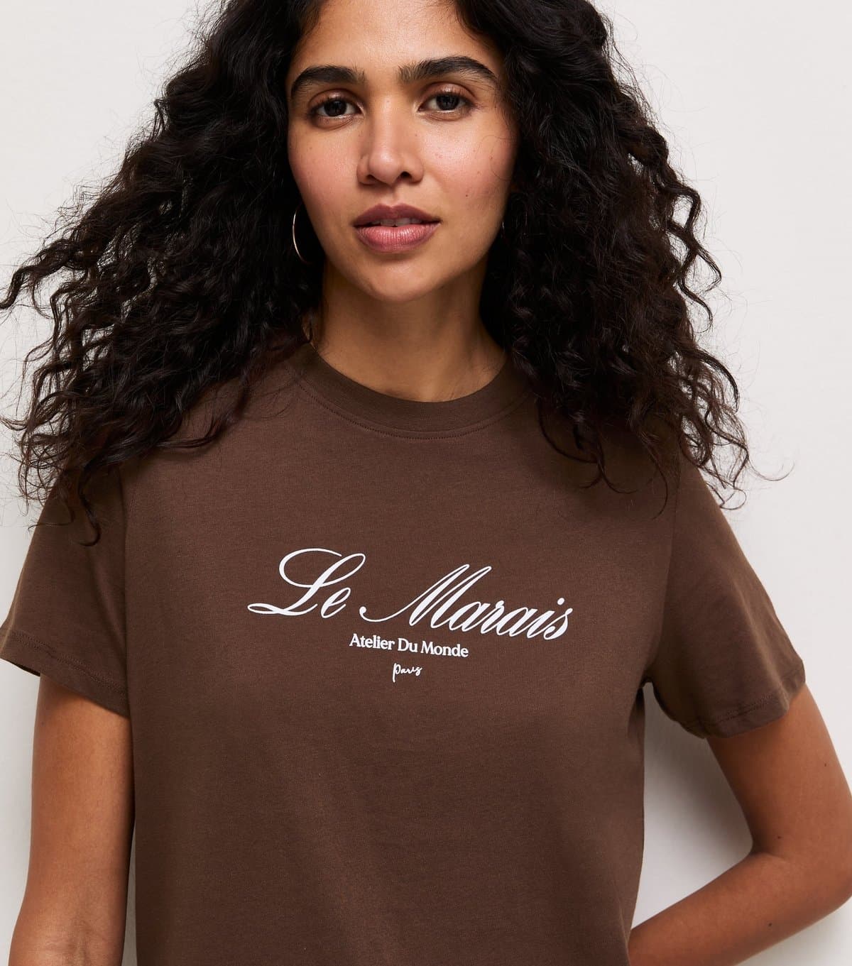 New Look Women's Dark Brown Cotton Le Marais Logo Relaxed T-Shirt New Look