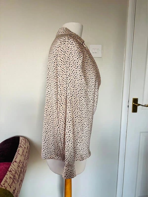 Zara ZARA beige light gold silky drape front blouse spot polka dot print - size M 10
