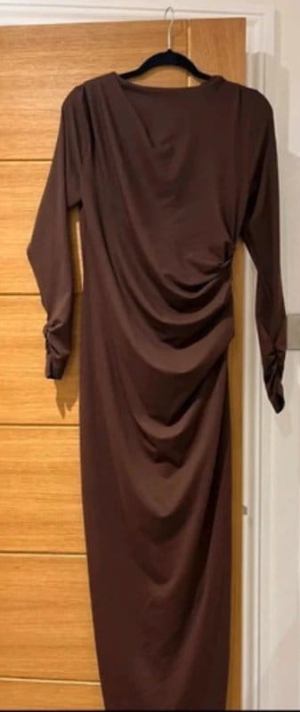 ASOS ASOS chocolate brown ruched long sleeve dress - 1