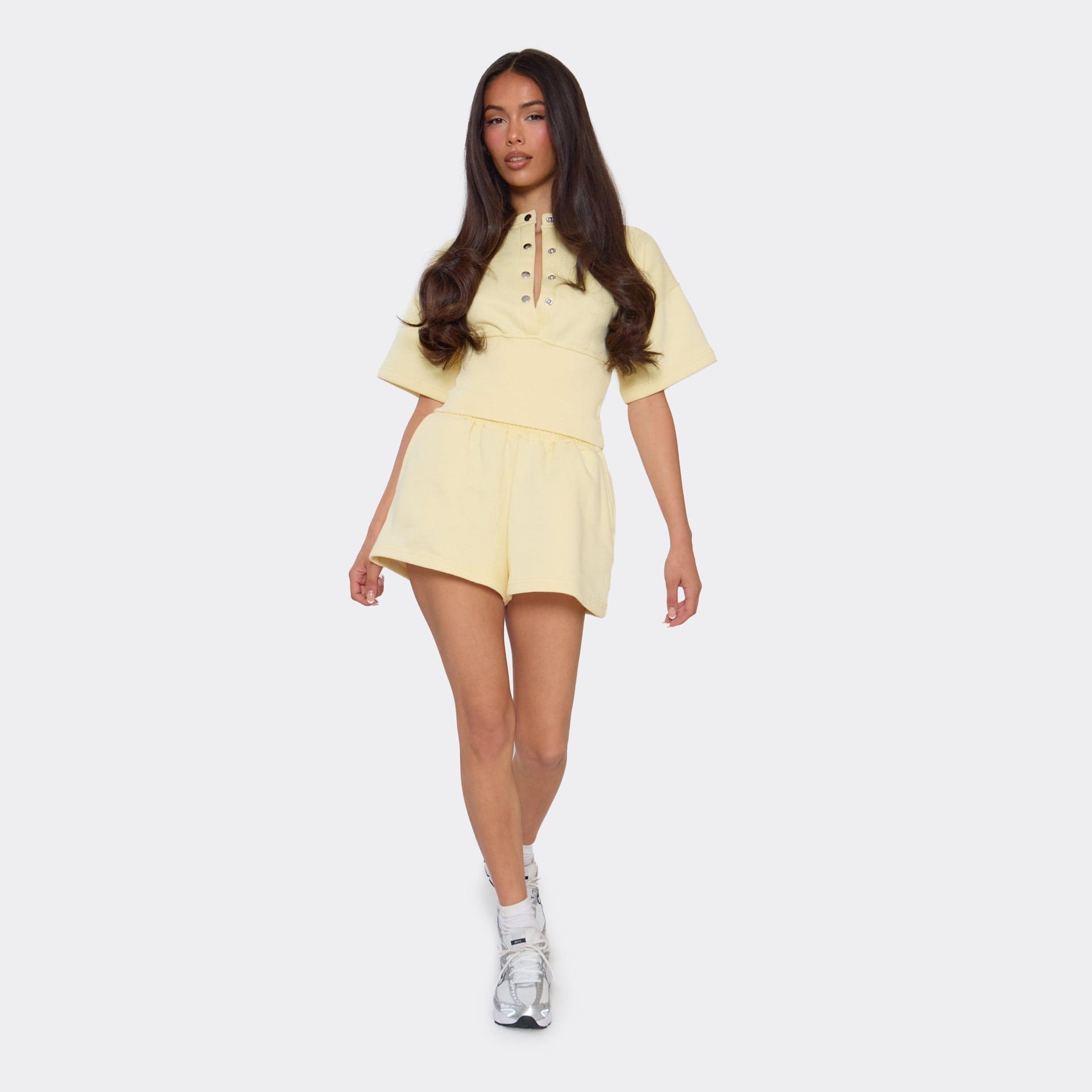 EGO Lemon Sweat Mini Shorts Set In Yellow, Women's Size UK 6