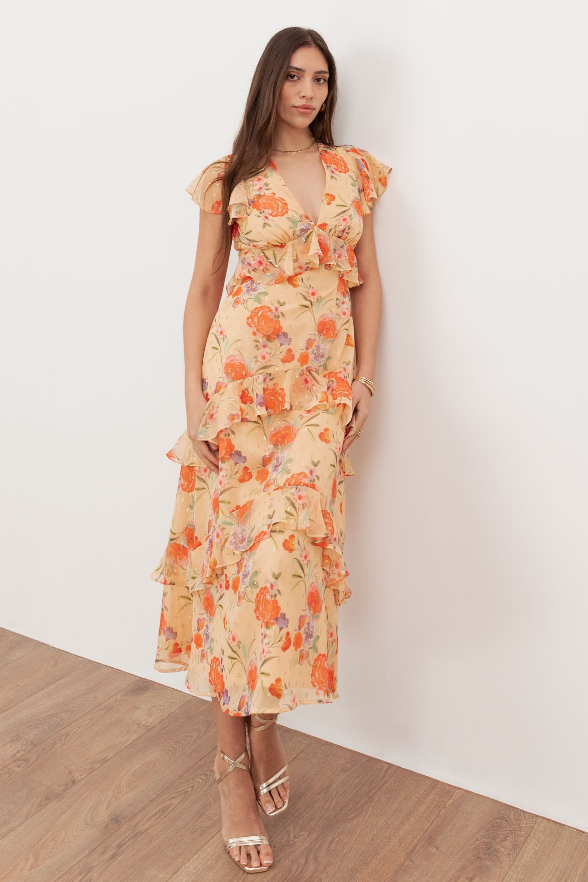 Anaya with Love Anaya with Love Women's Floral V Neck Ruffle Midi Dress