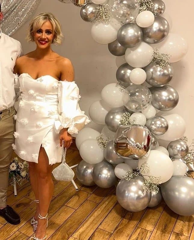 ASOS ASOS luxe satin off shoulder mini dress with hand embroidered flowers in white