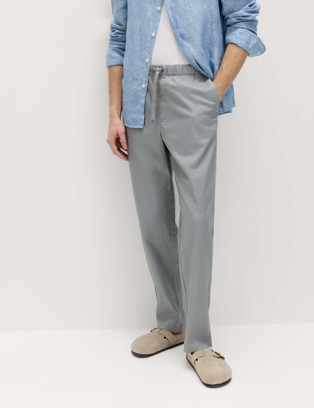 Marks & Spencer M&S Loose Fit Linen Blend Elasticated Waist Trousers Chrome
