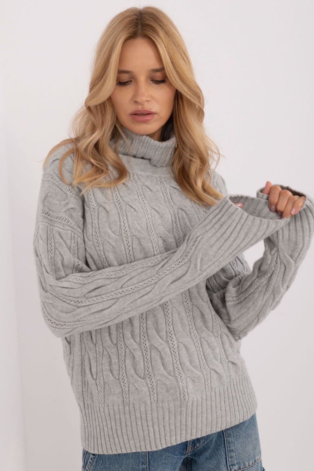 Love Lace Love Lace Women's Turtleneck Sweater Acrylic Polyester Blend Style 199523 in Grey