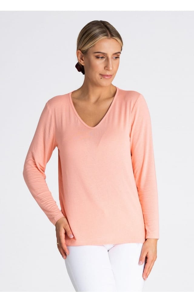 Love Lace Love Lace Women's V Neck Long Sleeve Blouse in Soft Fabric in Coral - 2