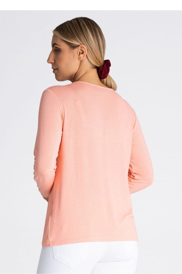 Love Lace Love Lace Women's V Neck Long Sleeve Blouse in Soft Fabric in Coral - 3