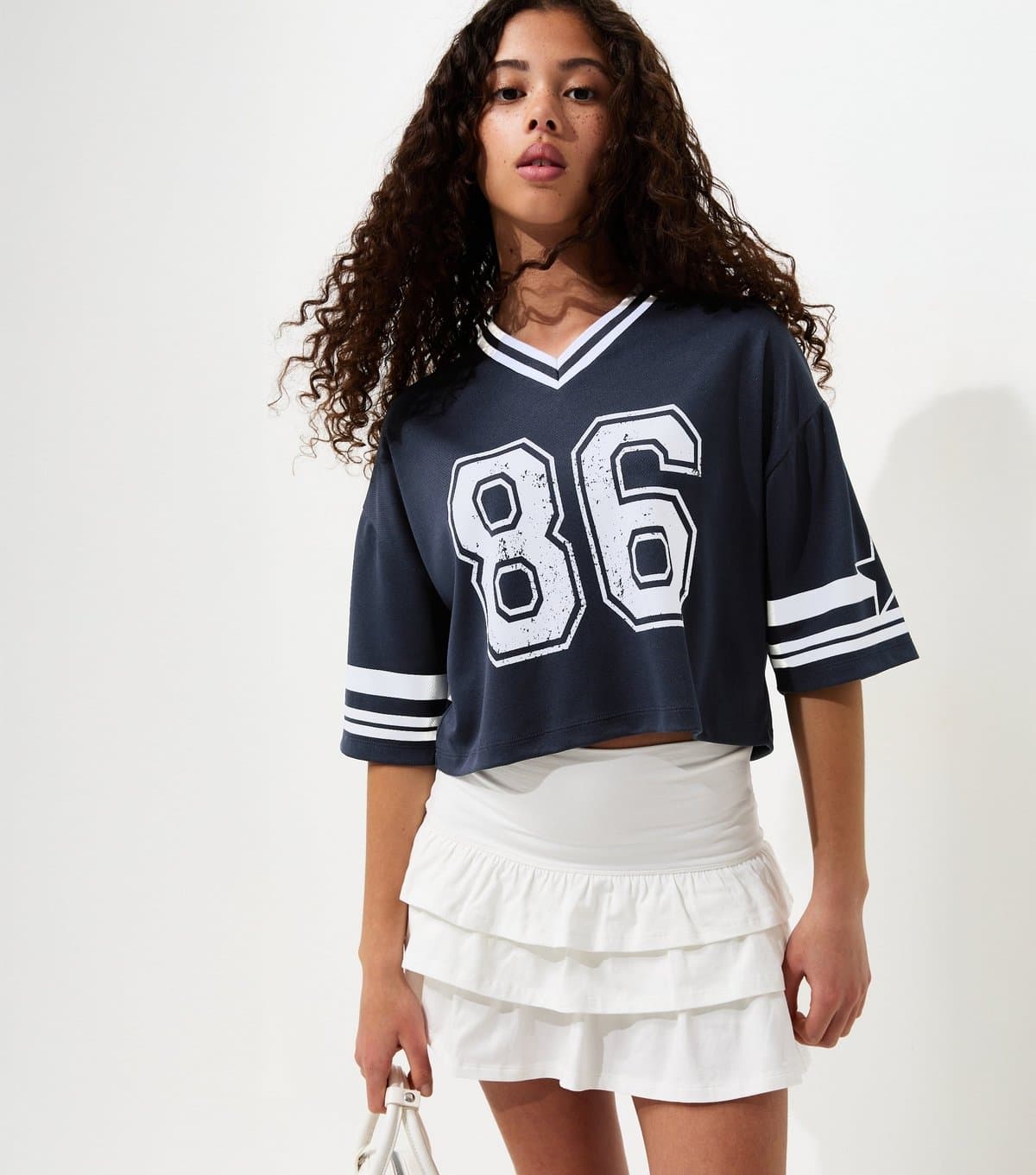 New Look Girls' Navy 86 Star Print Cropped Football Top New Look