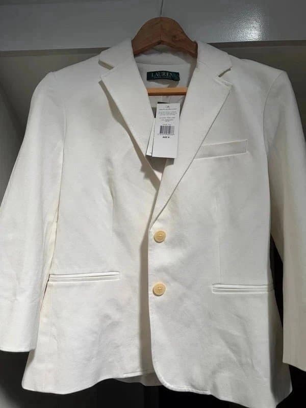 Ralph Lauren Lauren Ralph Lauren White Blazer Jacket Size US 6 Smart Tailored Cotton Blend New With Tags