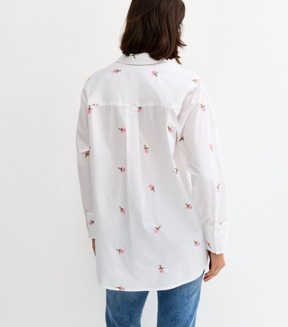 New Look Women's White Cotton Poplin Floral Embroidery Shirt New Look - 4