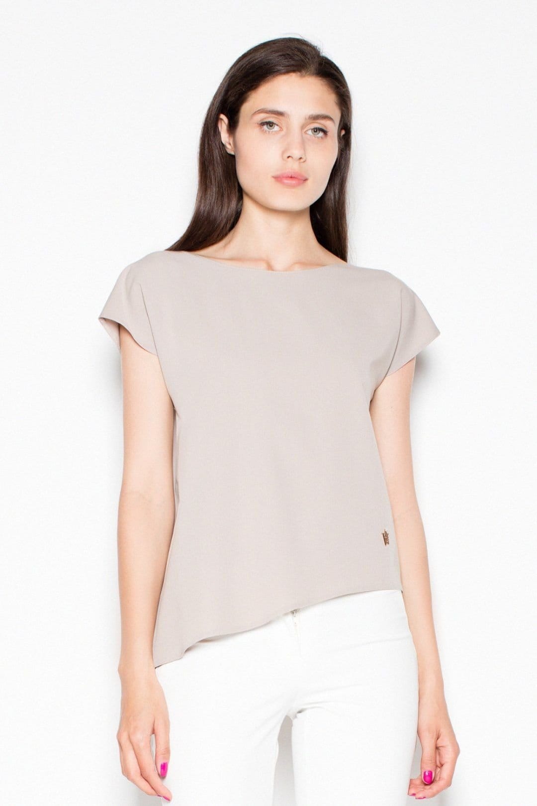Love Lace Beige Asymmetric Loose Fit Round Neck Blouse