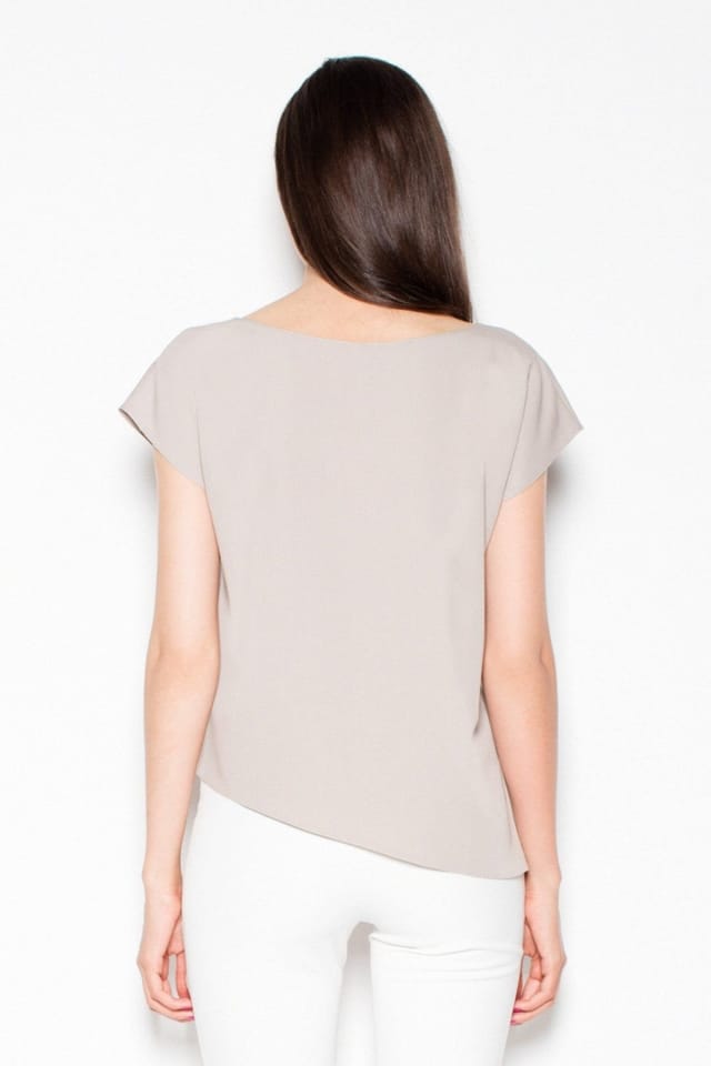 Love Lace Love Lace Women's Asymmetric Loose Fit Round Neck Blouse in Beige - 3