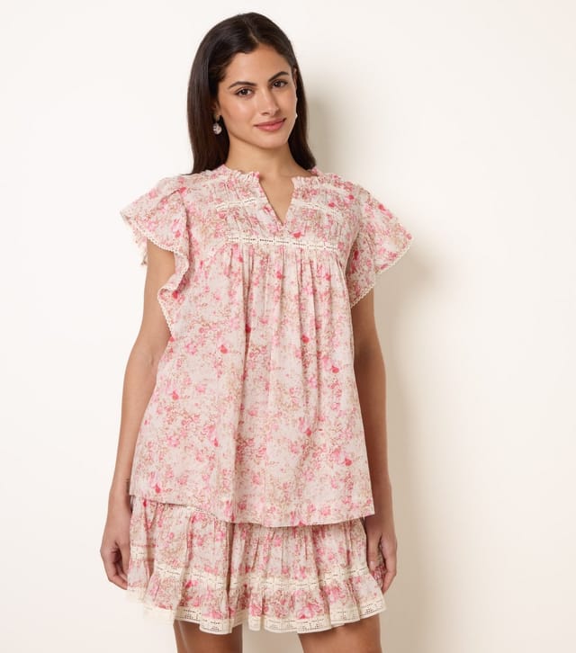 Blue Vanilla Women's Pink Cotton Floral Ruffle Sleeve Blouse Blue Vanilla New Look - 3
