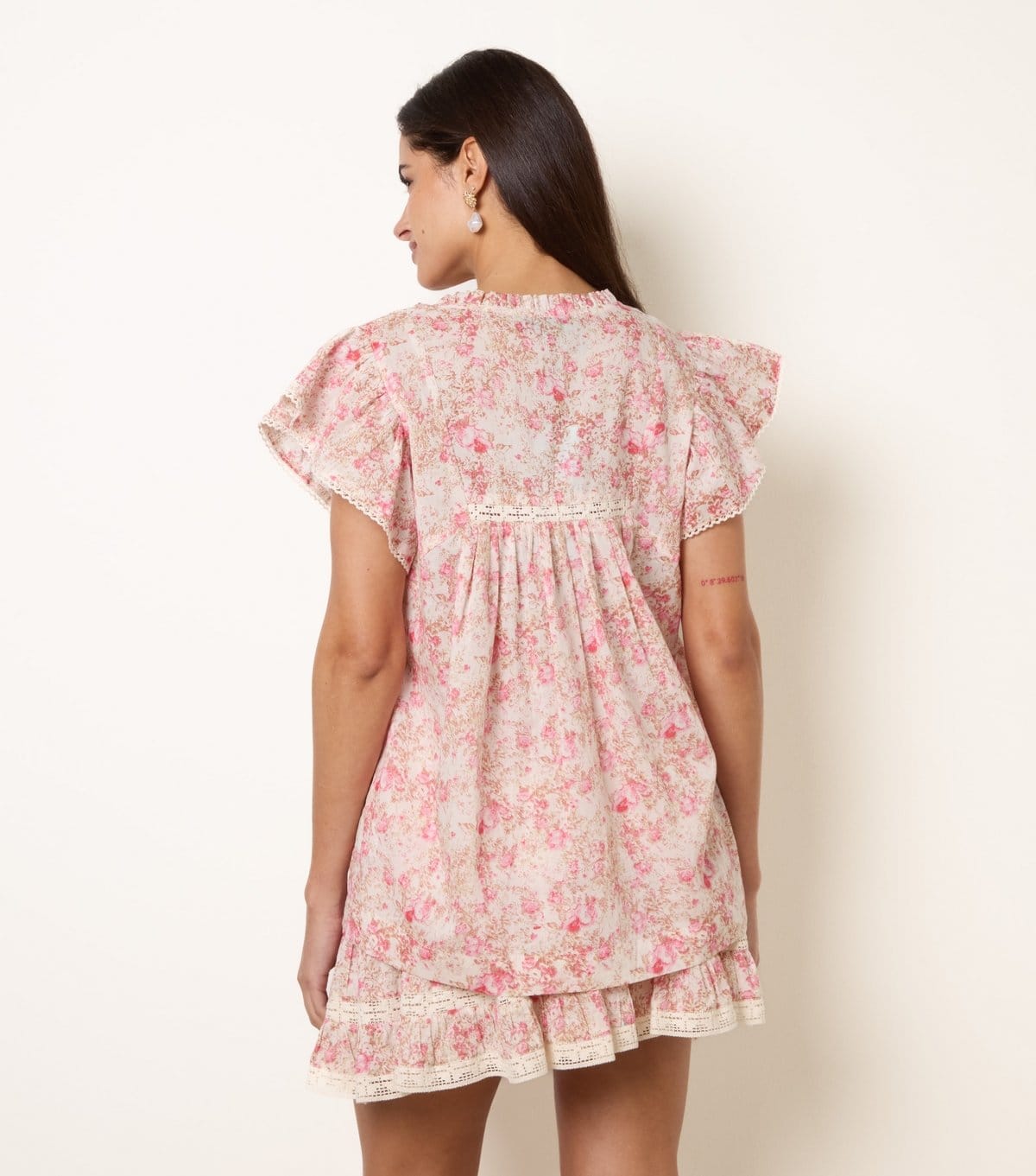 Blue Vanilla Women's Pink Cotton Floral Ruffle Sleeve Blouse Blue Vanilla New Look - 4