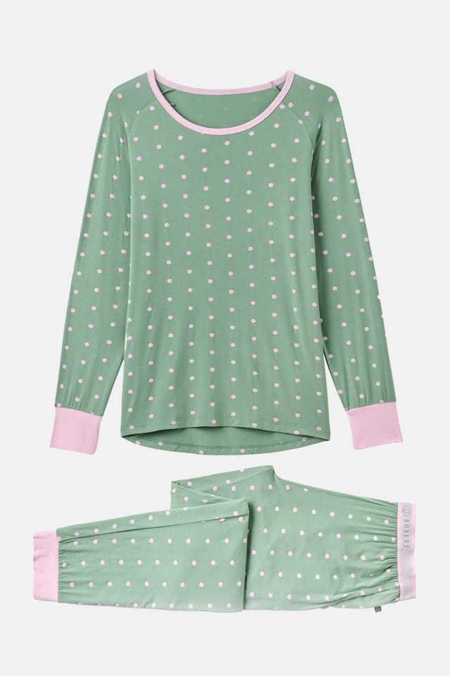 British Boxers British Boxers Women's "Juniper Polka" Bamboo Pyjama Set in Green - 3