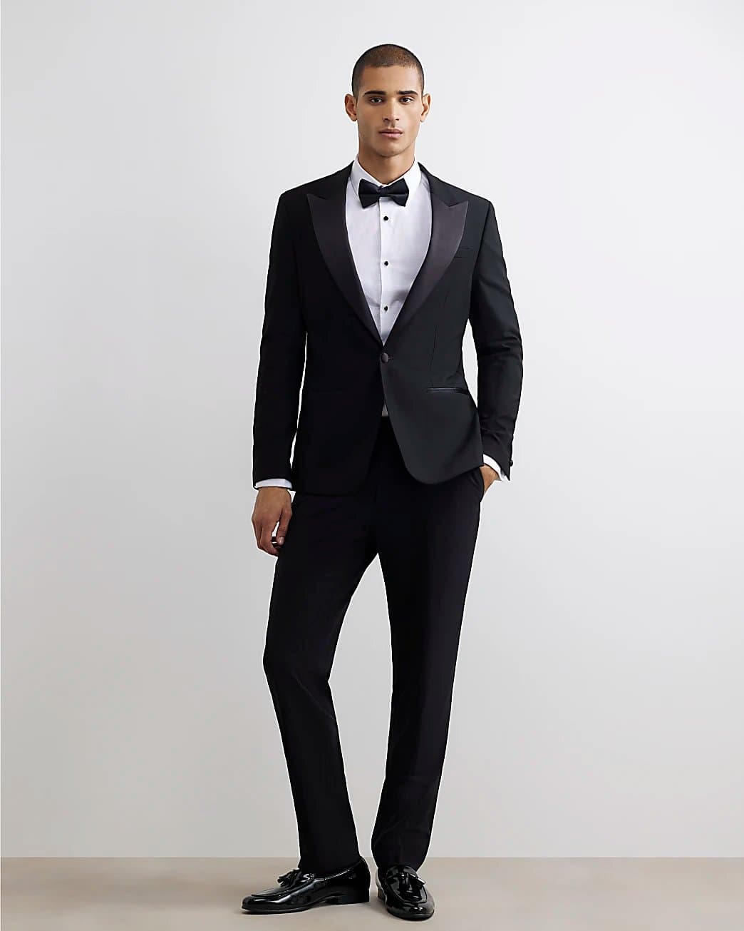 River Island Mens River Island Black Slim Fit Stretch Tuxedo Suit Trousers