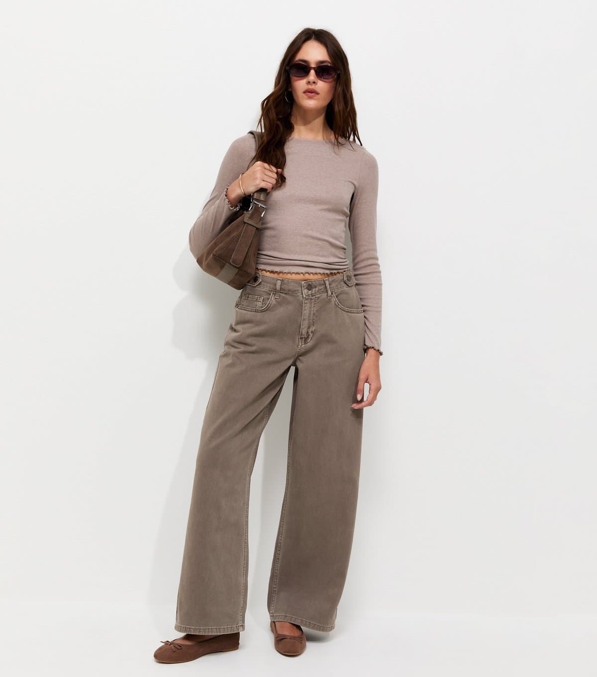 New Look Women's Brown Distressed Wash Wide Leg Jeans New Look