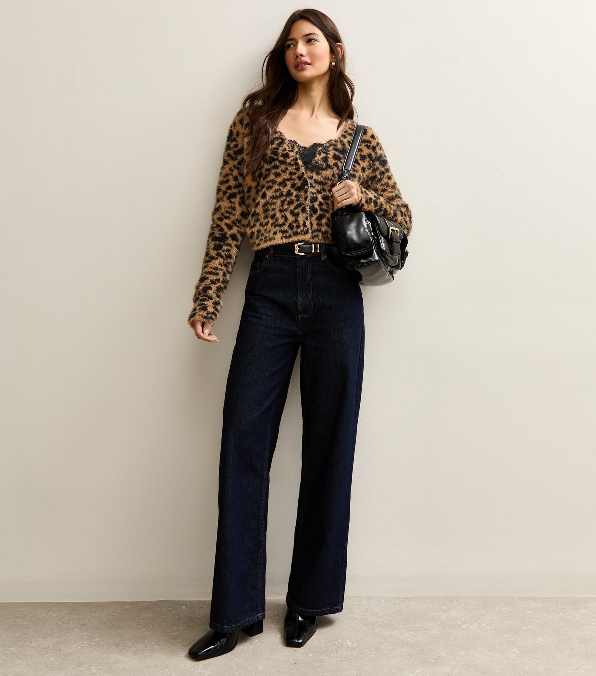 New Look Women's Brown Fluffy Knit Leopard Pattern Cardigan New Look - 2