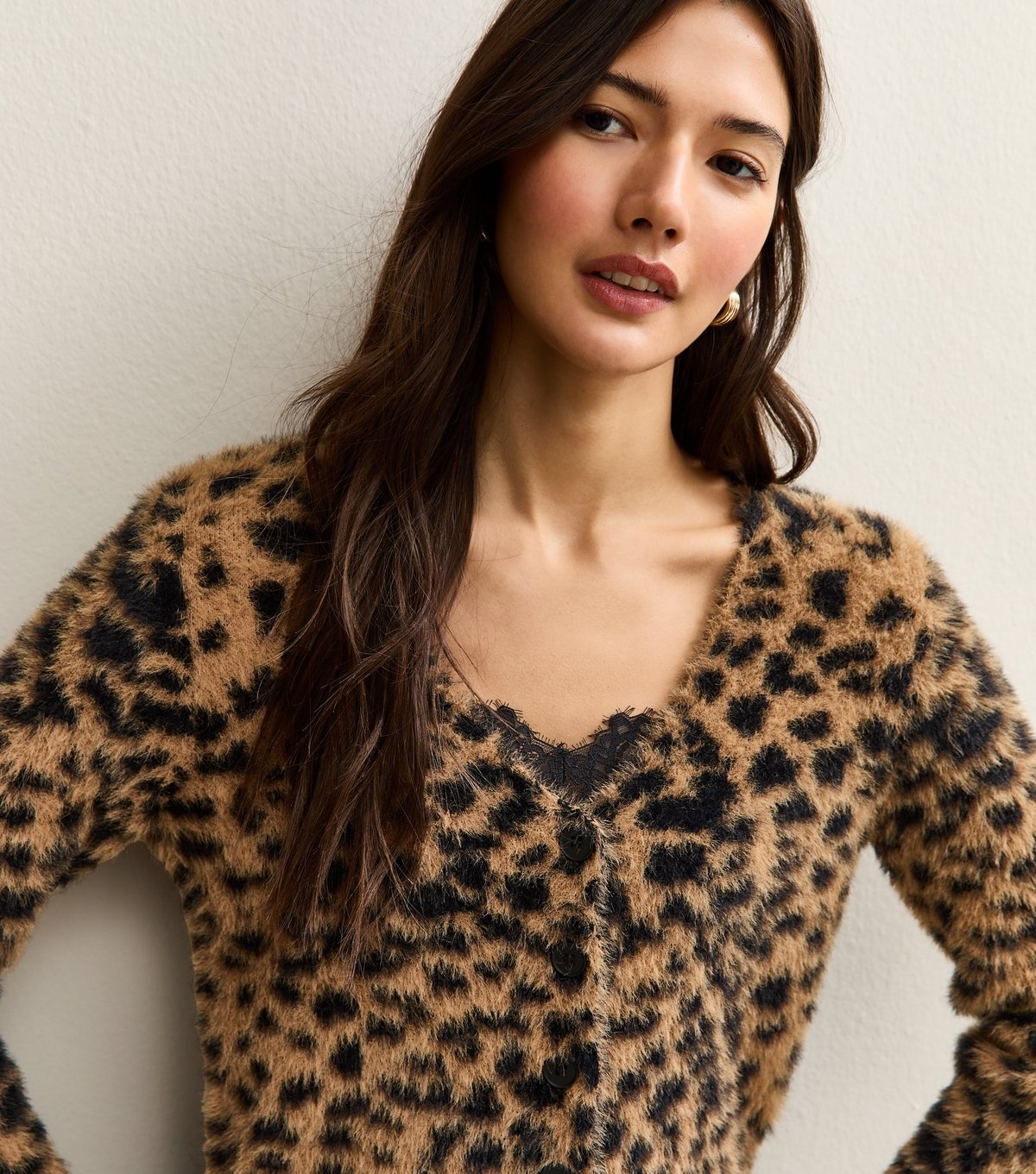 New Look Women's Brown Fluffy Knit Leopard Pattern Cardigan New Look - 3