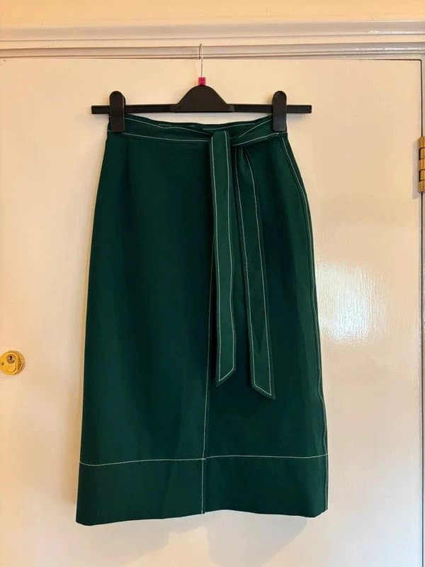 ASOS Forest Green Contrast Stitch Midi Skirt with Tie Waist - Size UK 6