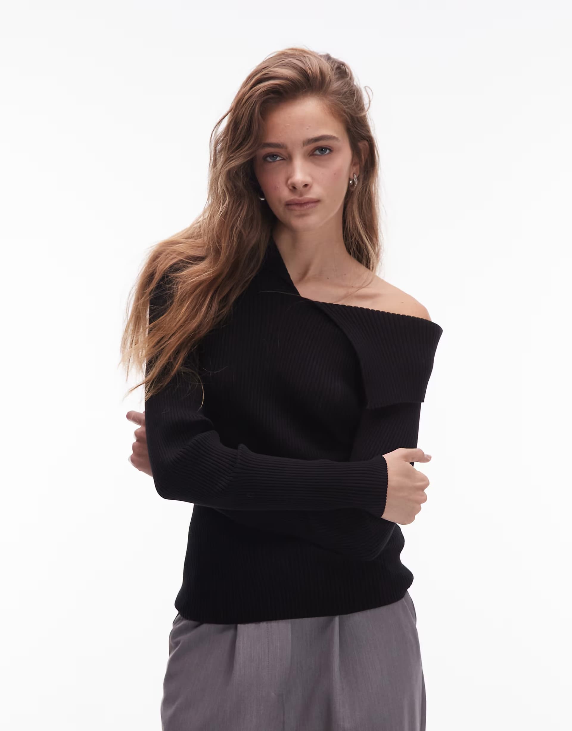 ASOS & Other Stories knitted top with  asymmetric off shoulder collar