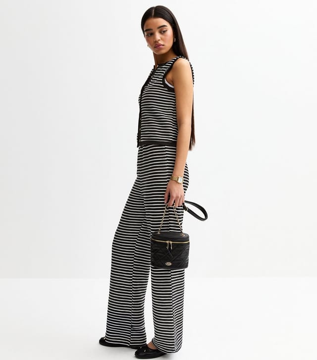 New Look Women's Black Textured Striped Wide Leg Trousers New Look - 2