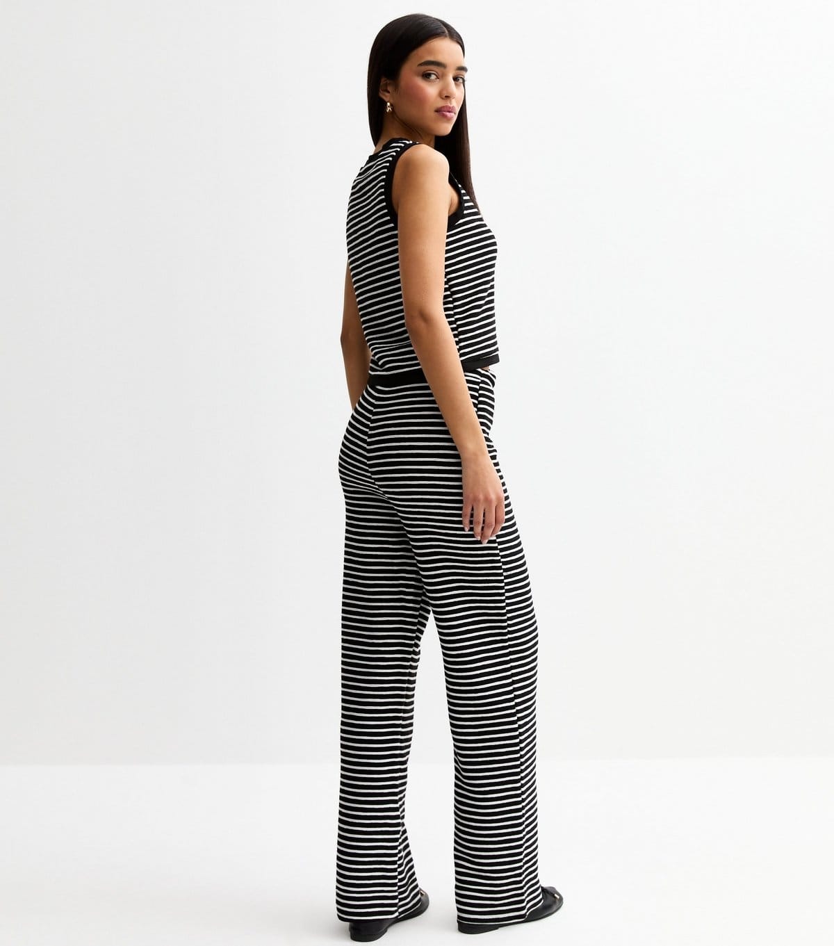 New Look Women's Black Textured Striped Wide Leg Trousers New Look - 4