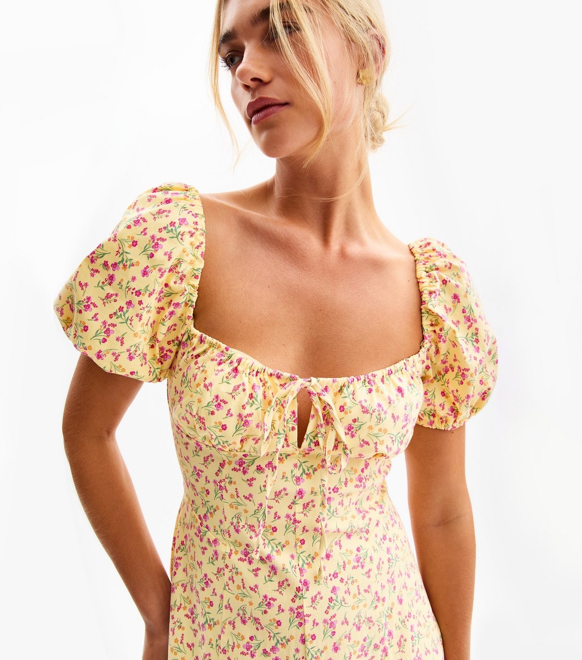 New Look Women's Yellow Floral Print Puff Sleeve Midi Dress New Look - 2