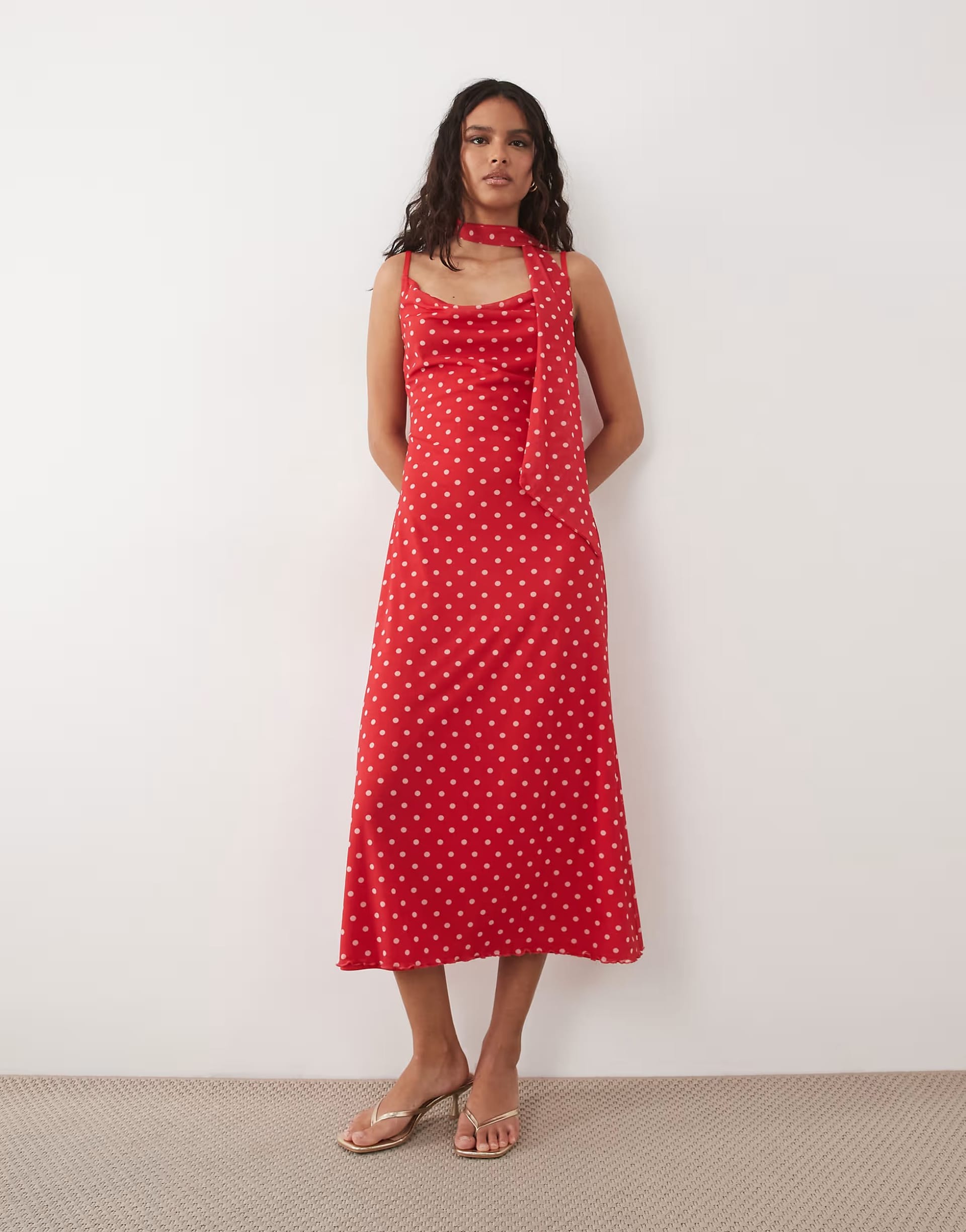 ASOS Red Polka Dot Maxi Dress with Scarf Detail