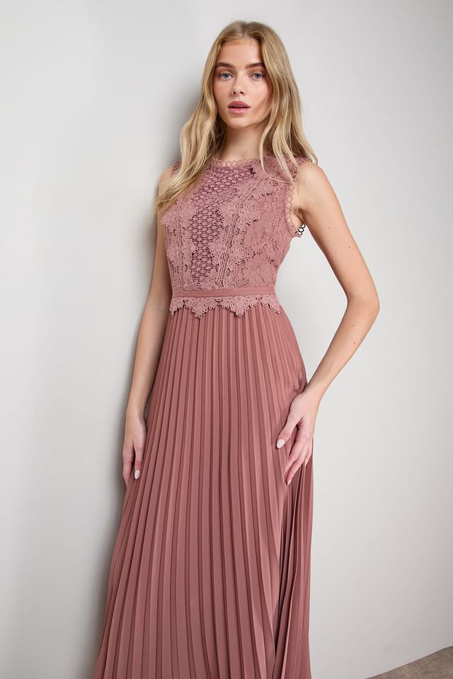 Oasis Oasis Women's Lace Trim Detail Pleated Midi Dress in Champagne - 2