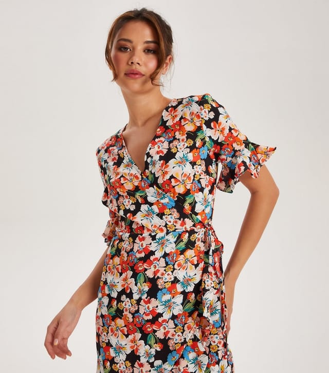 Urban Bliss Women's Black Floral Print Wrap Mini Dress Urban Bliss New Look - 2