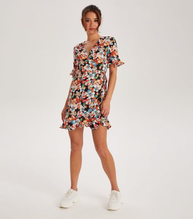 Urban Bliss Women's Black Floral Print Wrap Mini Dress Urban Bliss New Look - 3