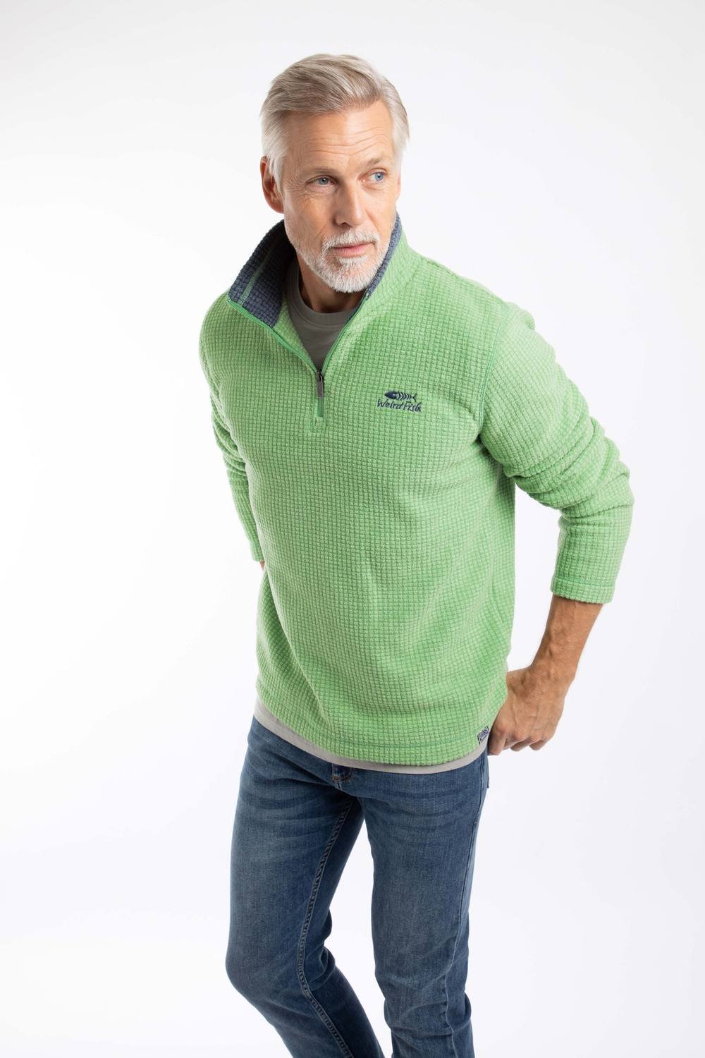Weird Fish Weird Fish Men's Newark 1/4 Zip Grid Fleece in Bright Green - 2