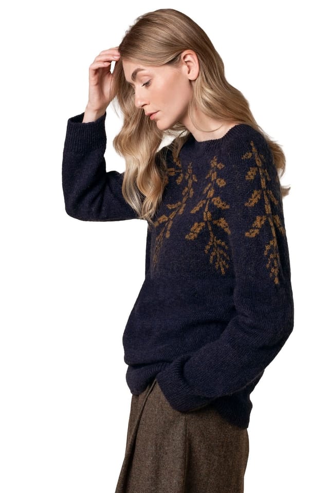 Celtic & Co Celtic & Co Women's Botanical Fair Isle Sweater in Dark Navy - 3