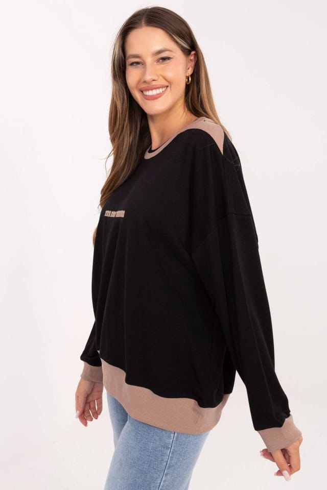 Love Lace Love Lace Women's Casual Cotton Blend Sweatshirt with Embroidery in Black - 2