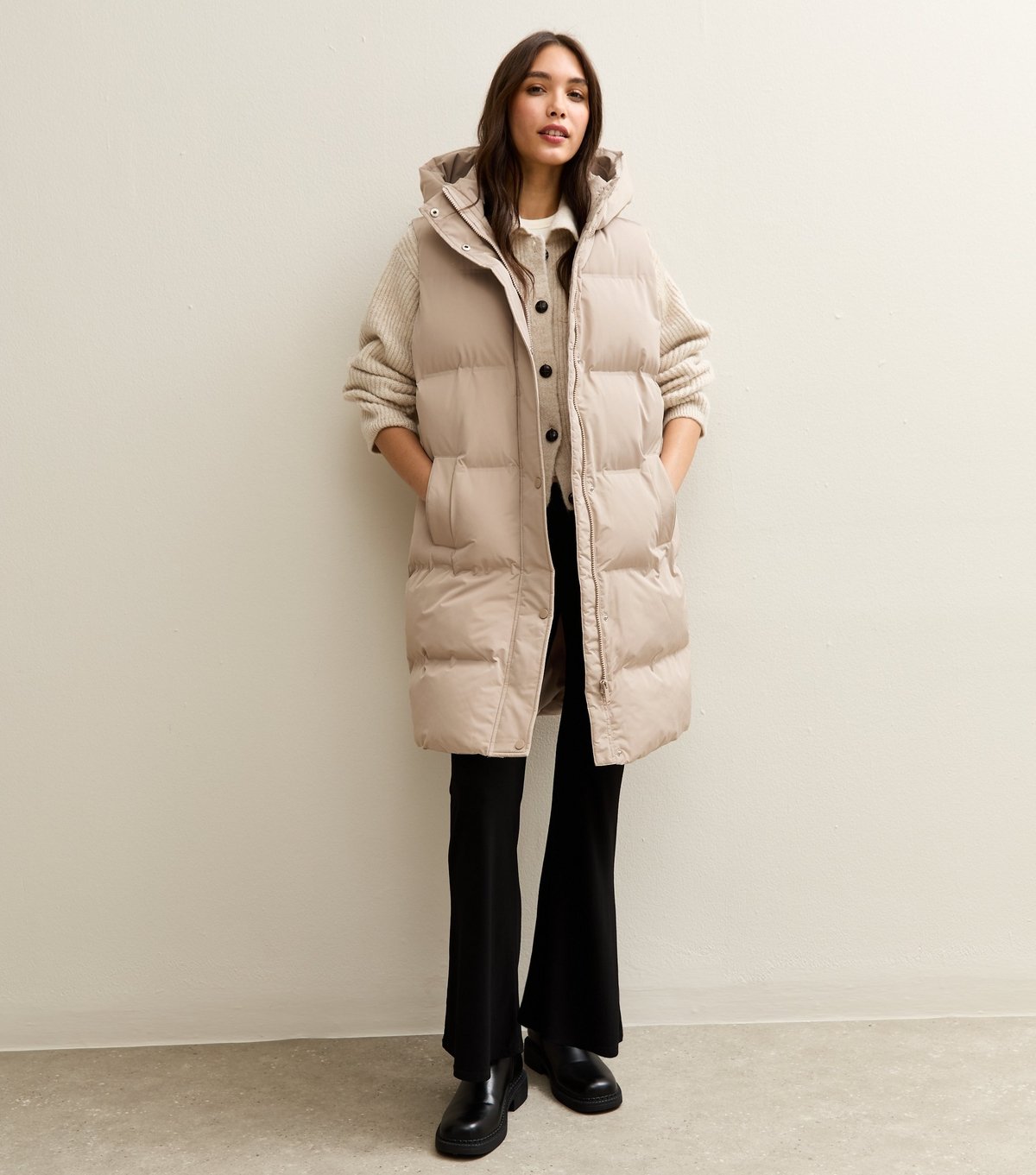 New Look Women's Stone Padded Tiered Midi Gilet New Look - 3