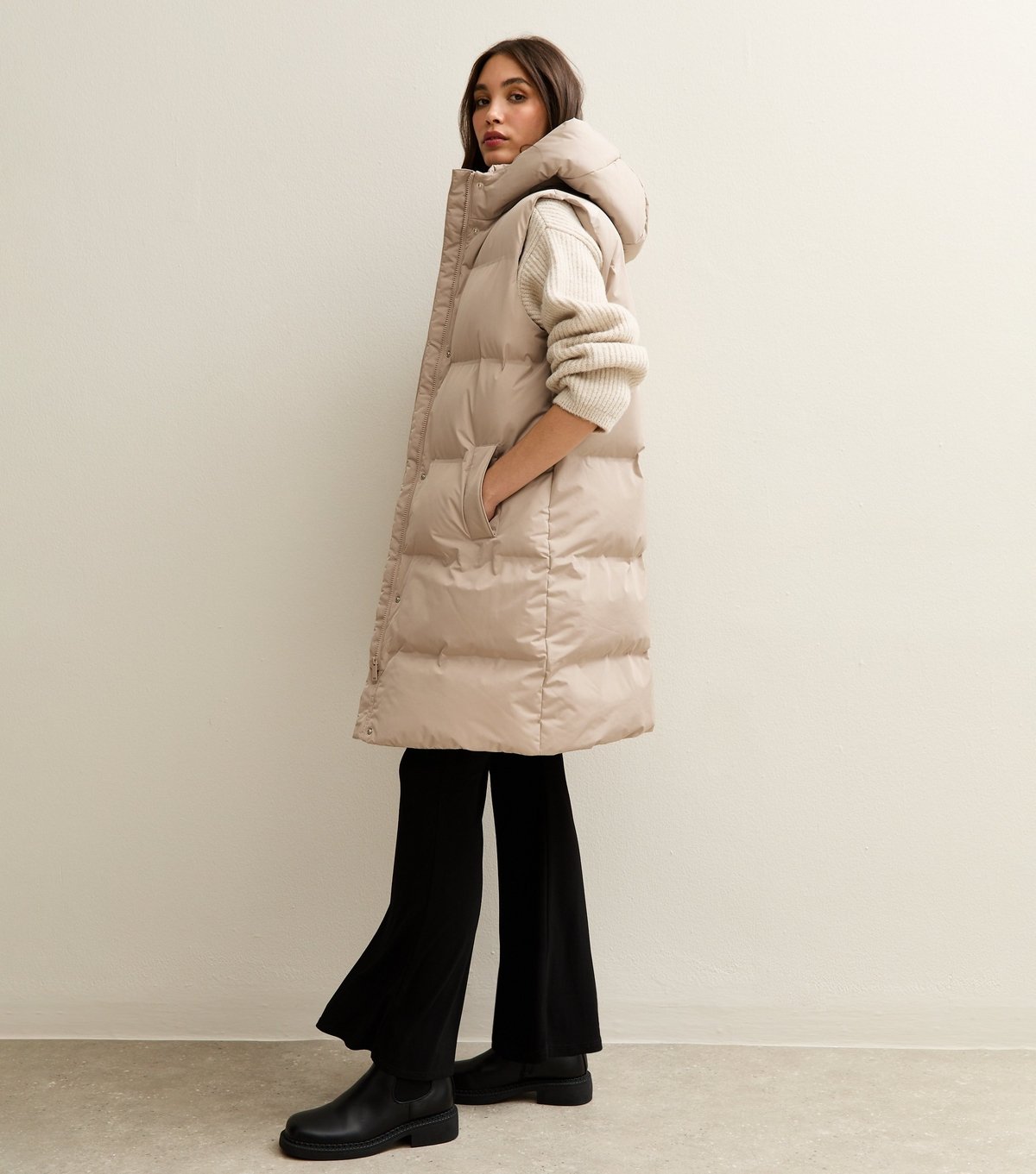 New Look Women's Stone Padded Tiered Midi Gilet New Look - 4