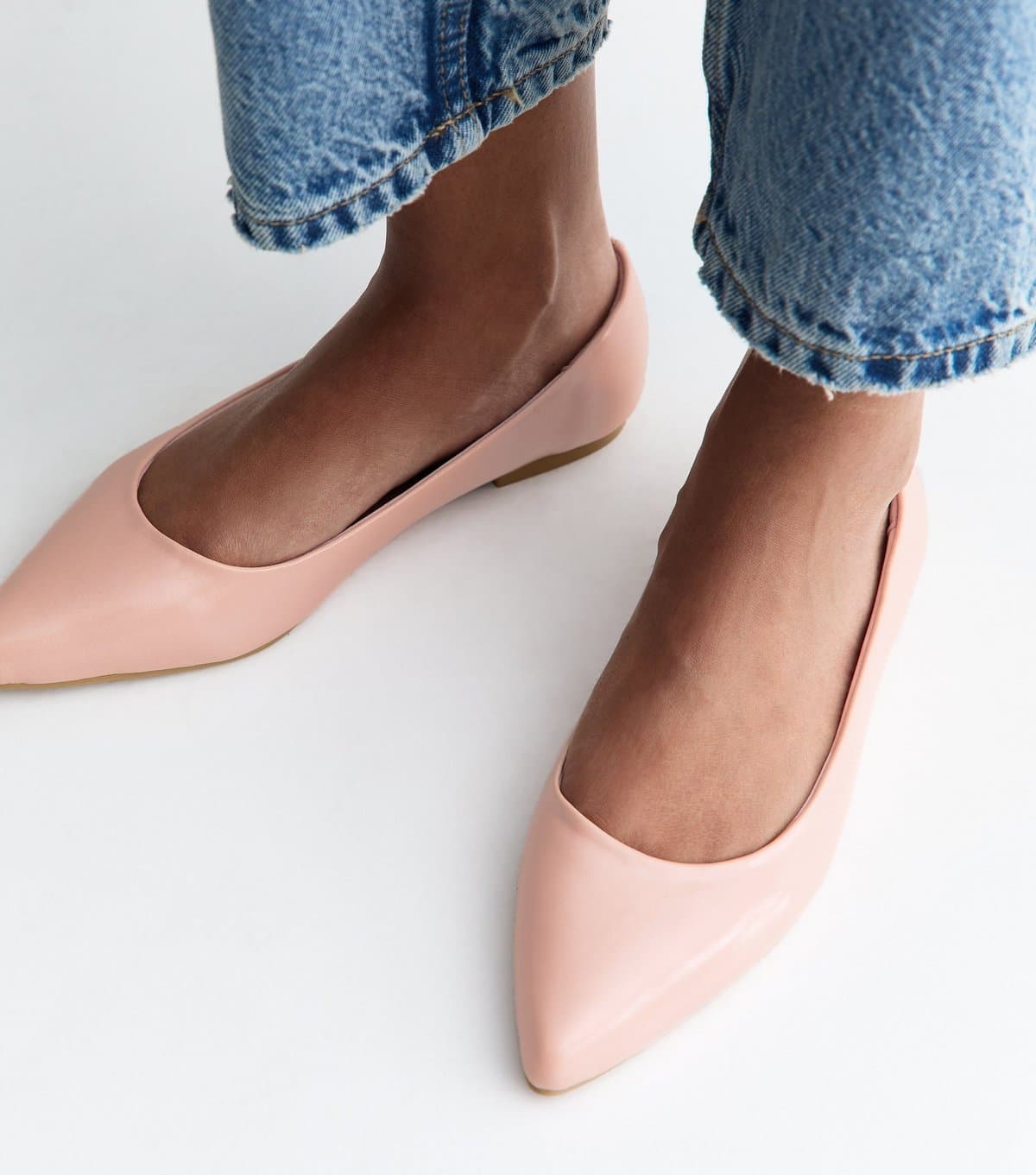 New Look Women's Light Pink Patent Faux Leather Pointed Ballet Pumps Vegan New Look
