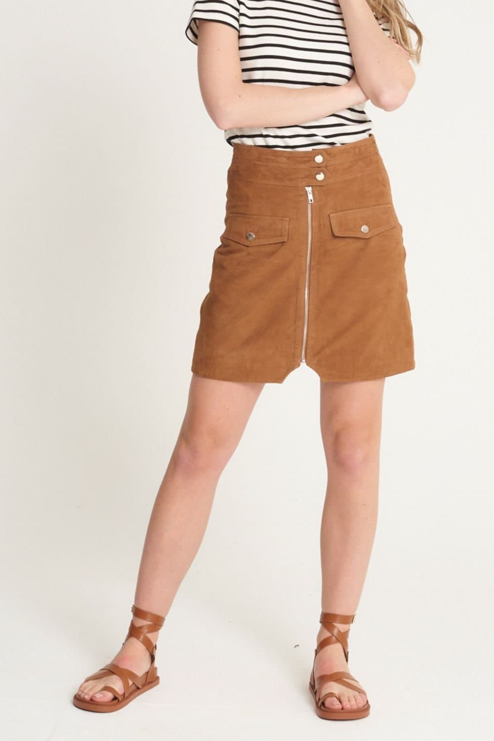 Barneys Originals Barneys Originals Women's Real Suede Zip Skirt in Tan