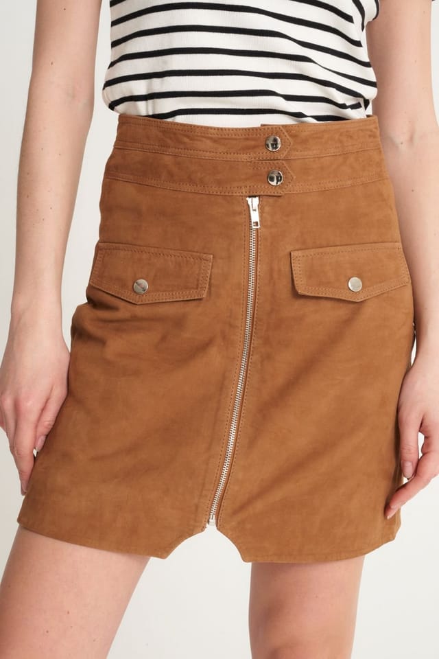 Barneys Originals Barneys Originals Women's Real Suede Zip Skirt in Tan - 2
