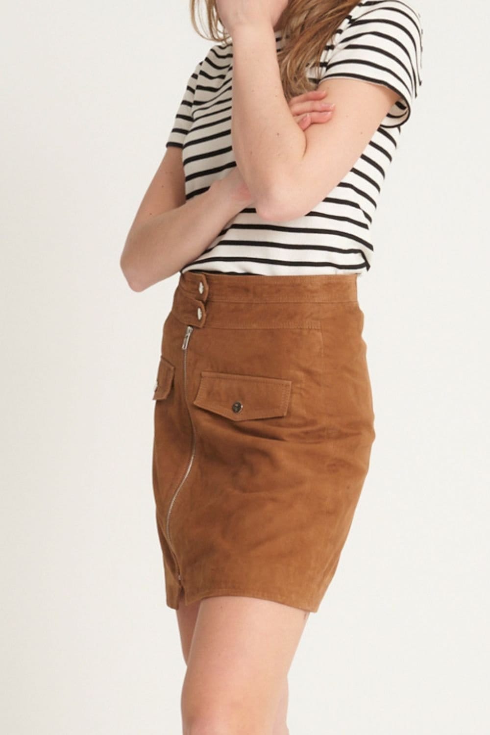 Barneys Originals Barneys Originals Women's Real Suede Zip Skirt in Tan - 4