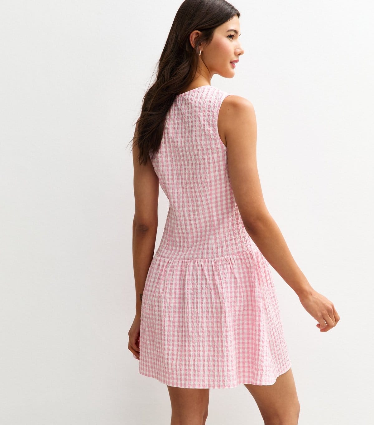 New Look Women's Pink Gingham V-Neck Button Up Mini Dress New Look - 4