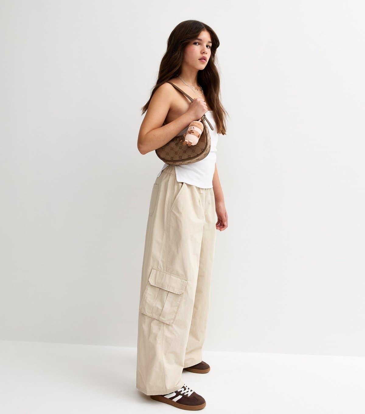 New Look Girls' Stone Cargo Pocket Parachute Trousers New Look