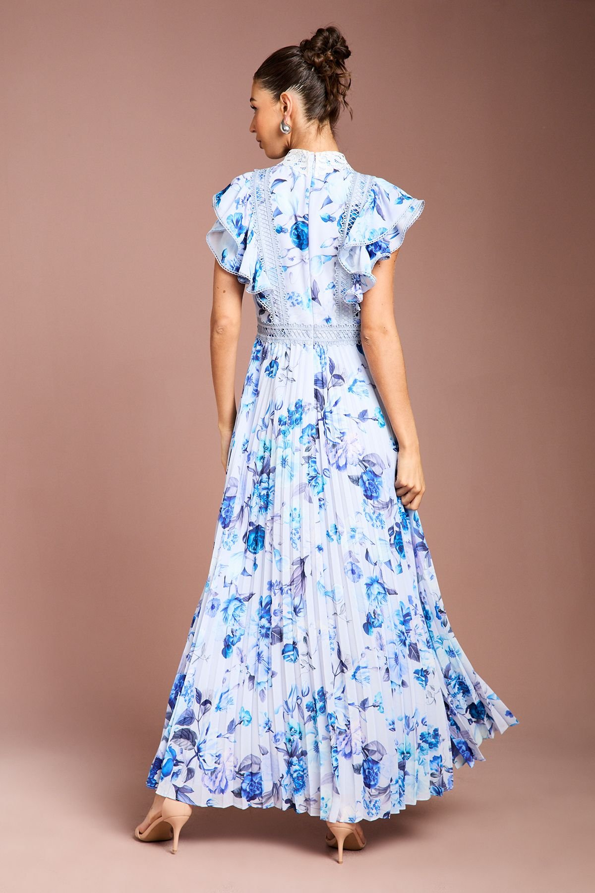 Coast Coast Women's Frill Sleeve Contrast Collar Pleat Skirt Maxi Dress in Blue - 3