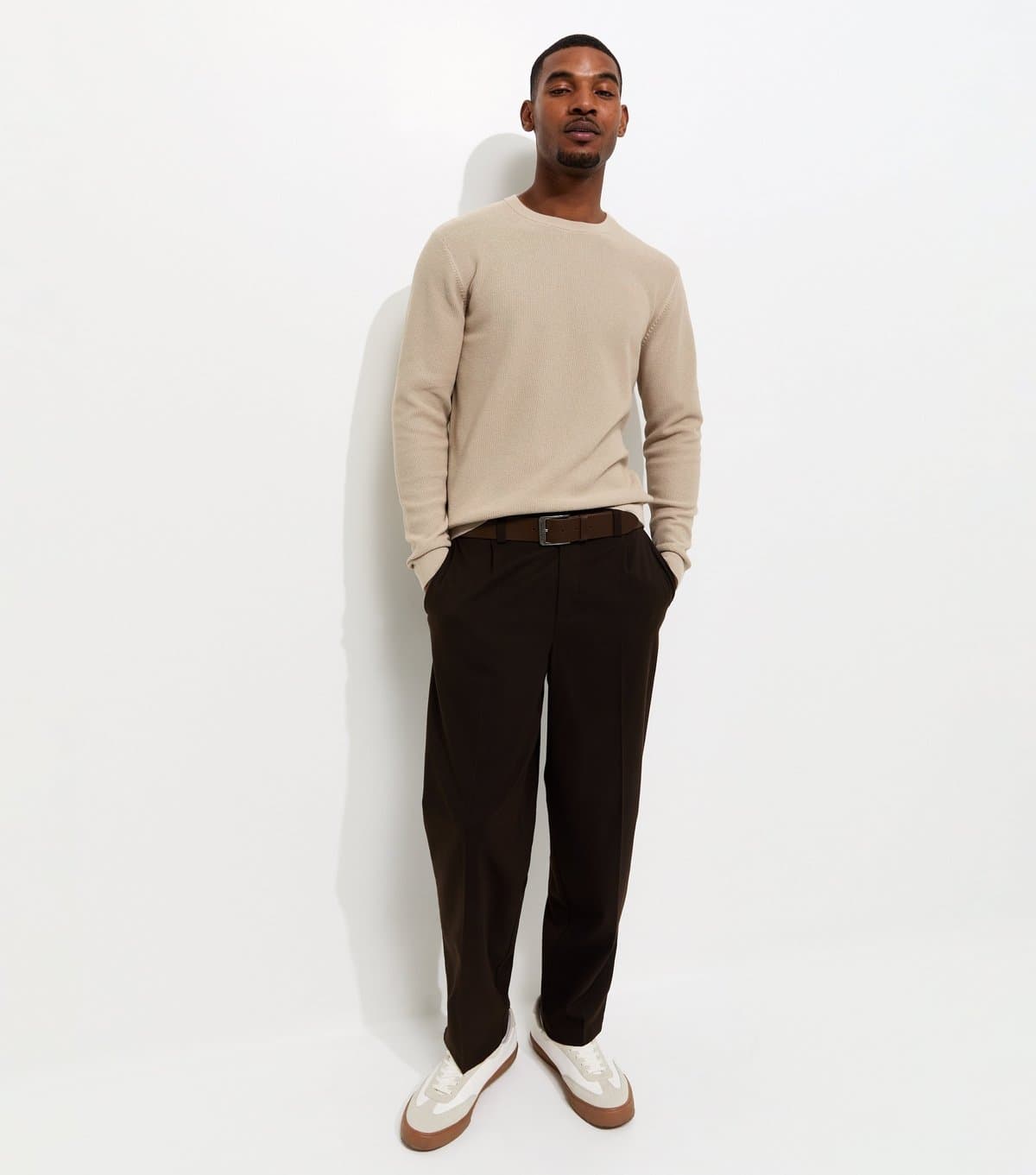 New Look Men's Cream Regular Cotton Rich Crew Neck Jumper New Look
