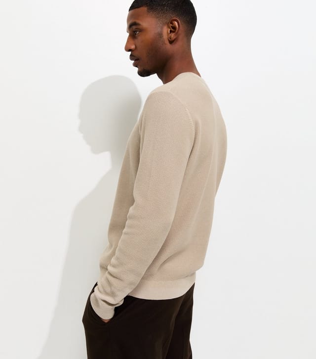 New Look Men's Cream Regular Cotton Rich Crew Neck Jumper New Look - 3