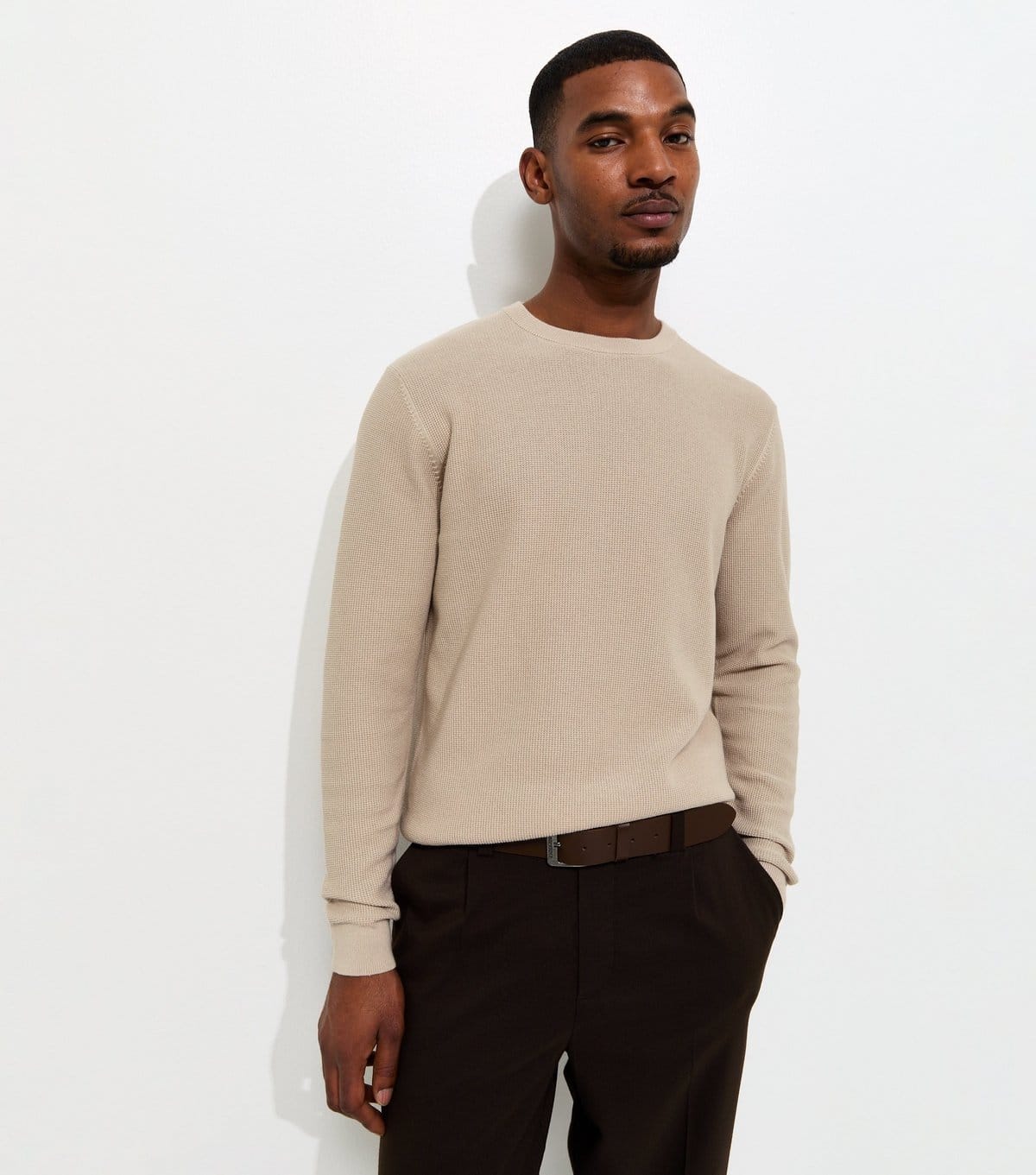 New Look Men's Cream Regular Cotton Rich Crew Neck Jumper New Look - 4